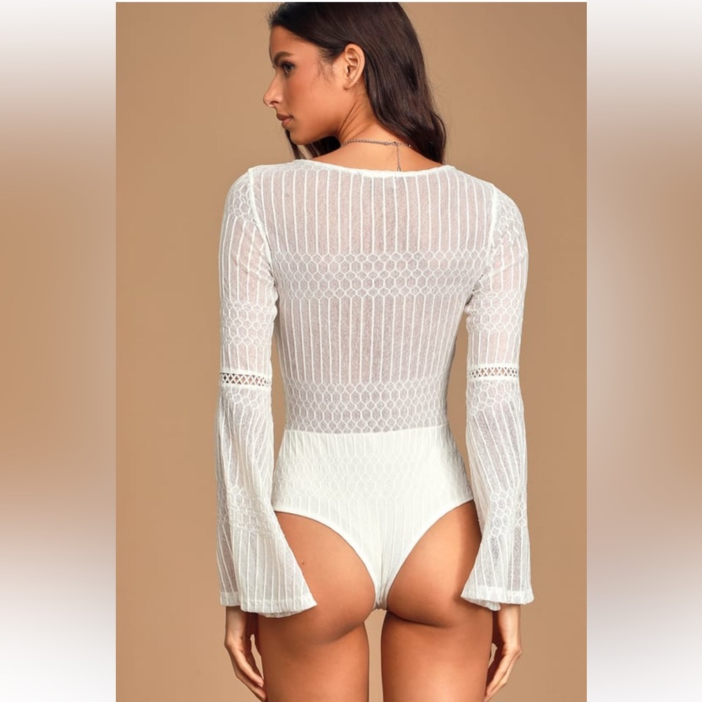 Lulus Nothing But Love White Mesh Long Sleeve Bodysuit